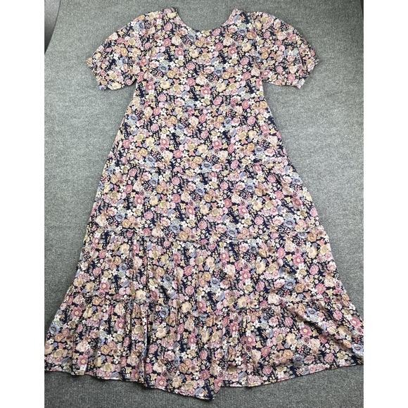 Natural Life Maxi Dress Women's Large Cottagecore Floral Short Sleeve Round Neck - Picture 3 of 7